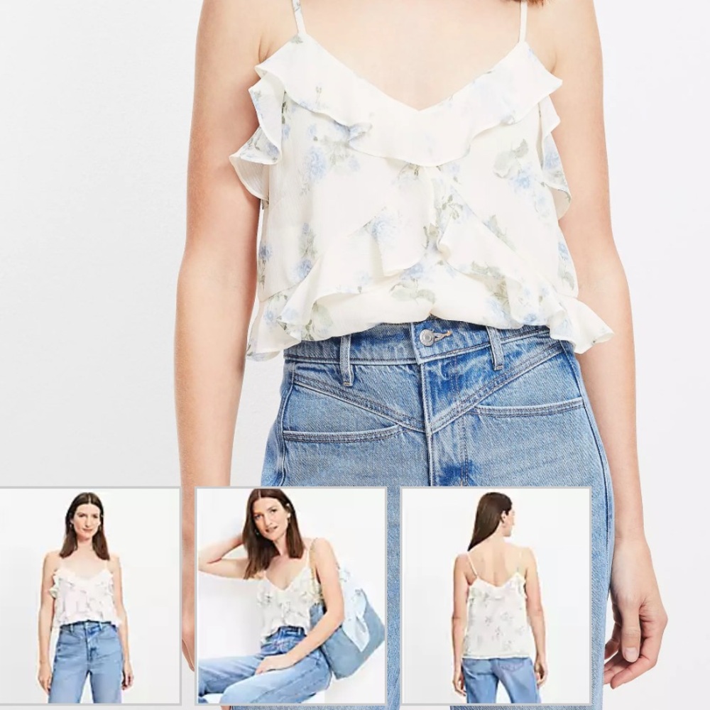NEWT! LOFT Cream and Blue Floral Top
